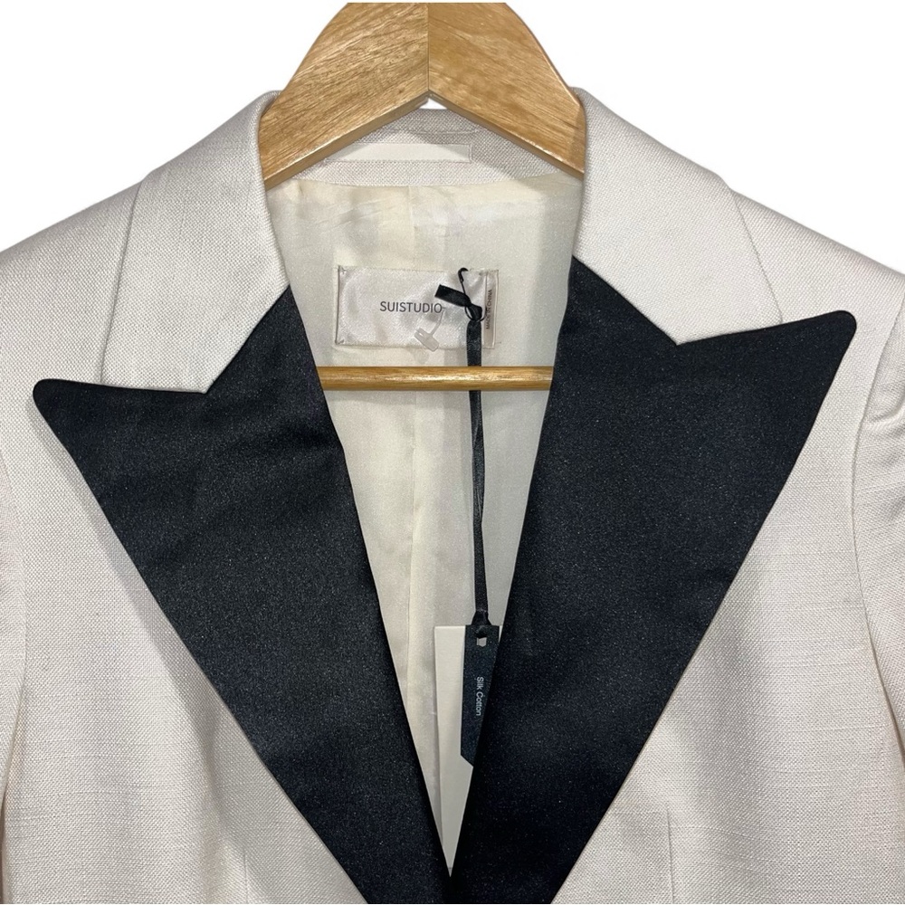 Suistudio White Tuxedo Blazer Silk Linen 4 Bridal Wedding Formal NWT 🟡 - Picture 6 of 14
